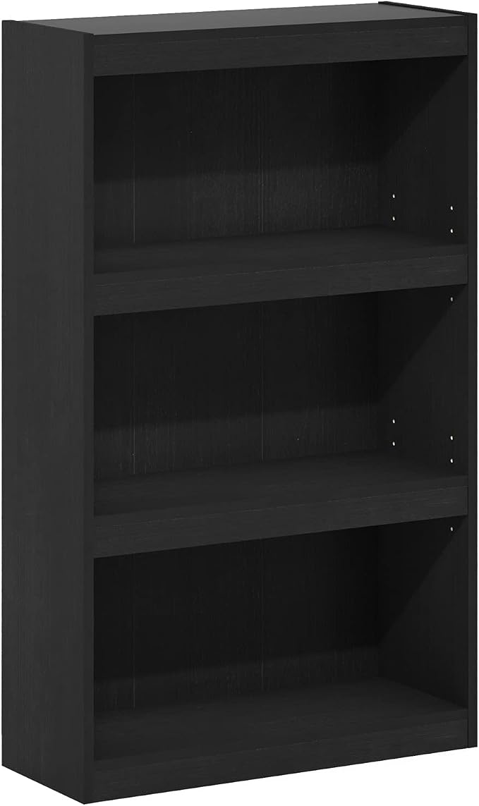 Furinno Jaya Book Shelf, 3-Tier Modern Bookshelf with Adjustable Shelf, Bookcase with Open Shelf, 9.5 x 24.5 x 40.3, for Organization and Storage, for Living Room, Bedroom, Home Office, Darkwood
