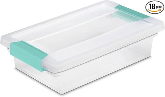 Sterilite Clip Box, Stackable Clear Plastic Bins- Small, 18-Pack | Storage Containers with Latching Lids for Writing, Arts or Crafts Supplies - Home, Office, Classroom & Workshop Organization