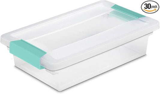 Sterilite Clip Box, Stackable Clear Plastic Bins- Small, 30-Pack | Storage Containers with Latching Lids for Writing, Arts or Crafts Supplies - Home, Office, Classroom & Workshop Organization