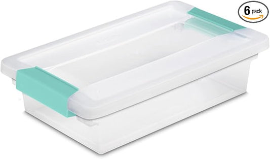 Sterilite Small Clip Box, Stackable Small Storage Bin with Latching Lid, Plastic Container to Organize Office, Crafts, Clear Base and Lid, (Pack of 6) | Storage Containers with Latching Lids for Writing, Arts or Crafts Supplies - Home, Office, Classroo...