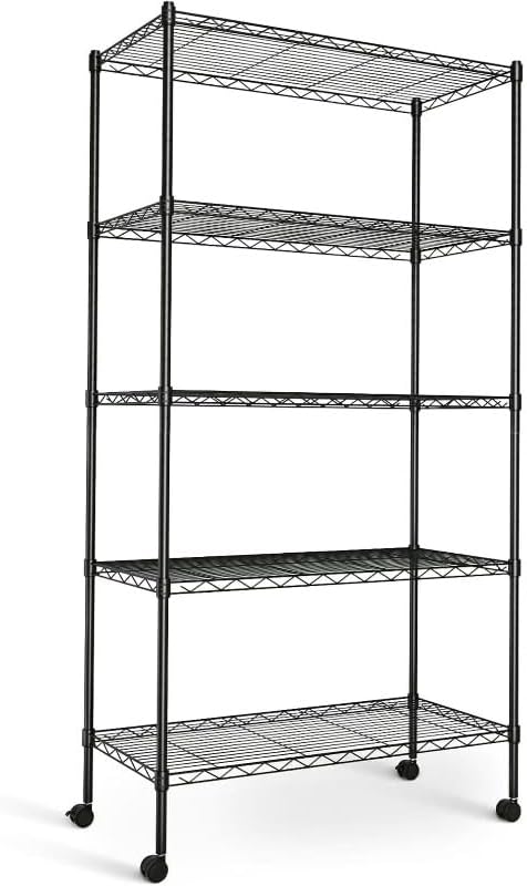 Simple Deluxe 5-Tier Heavy Duty Storage Shelving Unit, 1250 Lbs Loading Capacity, 29.92" W x 13.98" D x 61.02" H, Black