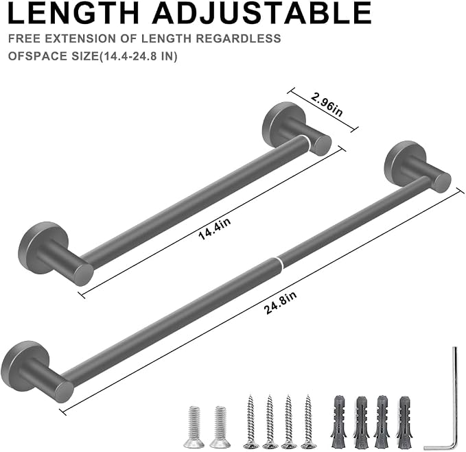 MGahyi Towel Racks for Bathroom-Adjustable Towel Holder(13.18inch-24inch) Sturdy and Rustproof Towel Bar Wall Mounted, Single Towel Bar Rod for Bathroom Accessories (Grey, 1Pack)