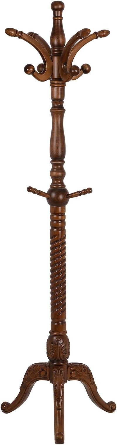 Bekrvio Freestanding Coat Rack Stand with 8 Hooks, 79" | Premium Ash Wood, Heavy Duty Standing Coat Hanger for Entryway, Hallway, Bedroom, Office, Apartment; Hangs Coats, Hats, Bags