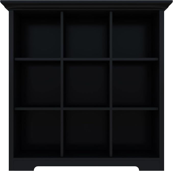 OSCHF 9-Cube Open Bookcase with Base, 3-Tier Wooden Bookshelf, Black | Curved Base, Crown Molding, Fits 11×11" Bins, Modern Storage Cabinet for Living Room, Bedroom, Home Office