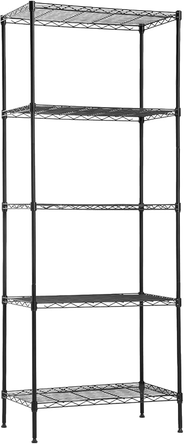14" D×24" W×60" H Wire Shelving Unit Metal Commercial Shelf with 5 Tier Layer Rack Strong Steel for Restaurant Garage Pantry Kitchen Garage，Black