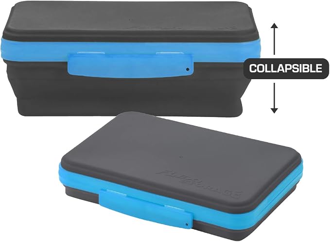 It's Academic Flexi Storage Box with Lid, Collapsible Pencil Case Design for Craft and School Supplies, Blue/Black