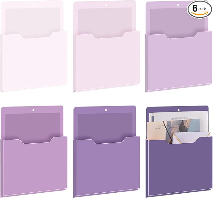 6 Pcs Magnetic Wall File Organizer Magnetic Wall File Holder Refrigerator Magazine Holder for Mail Letters Paper(Violet Color,Vertical-large)