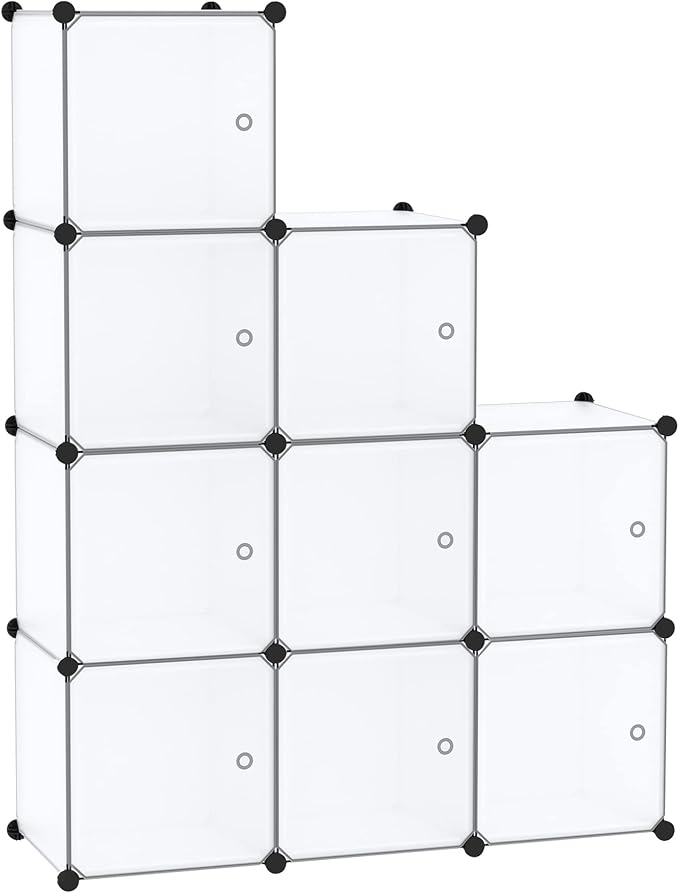 C&AHOME 9-Cube Storage Organizer with Door Cube Shelf Closet Cabinet White | DIY Plastic Modular Bookshelf, Stackable Clothes Storage Shelving Ideal for Home, Bedroom, 36.6”L x 12.4”W x 36.6”H