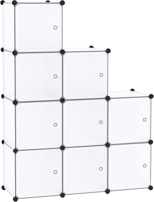 C&AHOME 9-Cube Storage Organizer with Door Cube Shelf Closet Cabinet White | DIY Plastic Modular Bookshelf, Stackable Clothes Storage Shelving Ideal for Home, Bedroom, 36.6”L x 12.4”W x 36.6”H