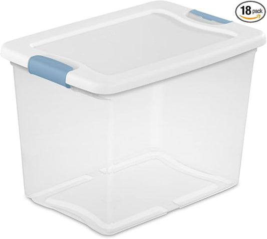 Sterilite 18-Pack Latching Box, Under Bed Storage Bins with Lids, Clear Plastic, 25 Quart - Heavy-Duty Organizing Containers for Closet, Bathroom, and Office | Heavy-Duty and Stackable Plastic Containers with Latches for Closet, Cabinet, Bedroom, Bathr...