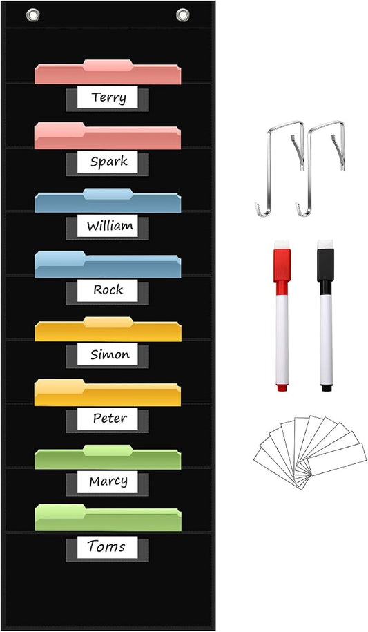 ANCOMEDO 8 Pockets File Storage Pocket Chart with 8 Nametag Pockets,Hanging Wall File Organizer for Classroom and Office Use, Keeps assignments, Files, scrapbooks, and Papers neatly Organized.