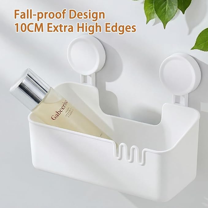 Shower Caddy Suction 2 Pack, Drill-Free Removable Bathroom Organizer, Plastic Storage Shelf Holds Up To 22lbs, For Shampoo Body Wash Conditioner, Kitchen & Bathroom Use, White