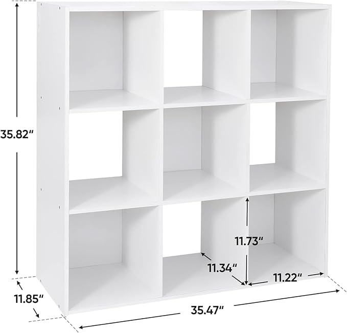 9 Cube Storage Organizer, Wooden Bookshelf Cube Storage, Freestanding Bookcase W/5 Removable Back Panels, Display Shelf Bedroom, Living Room, Home, Office, White