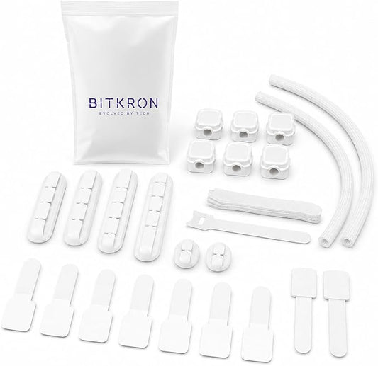 Cable Management Kit for Desk, 34-Piece, Black, Magnetic Organizer, Silicone Clips, Velcro Straps, Sleeve Wrap, Adhesive Cord Holders Office, Home & Gaming Setup WHITE (white)