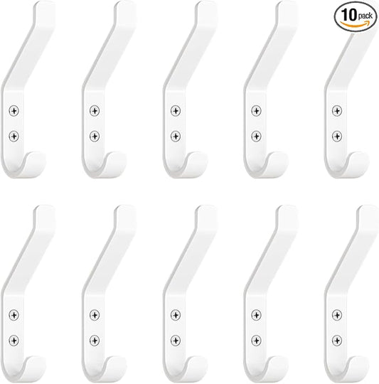 GlazieVault Coat Hooks for Wall – Door Hooks (10 Pack) - Heavy Duty Wall Mounted - Premium Design Rust Free Hooks