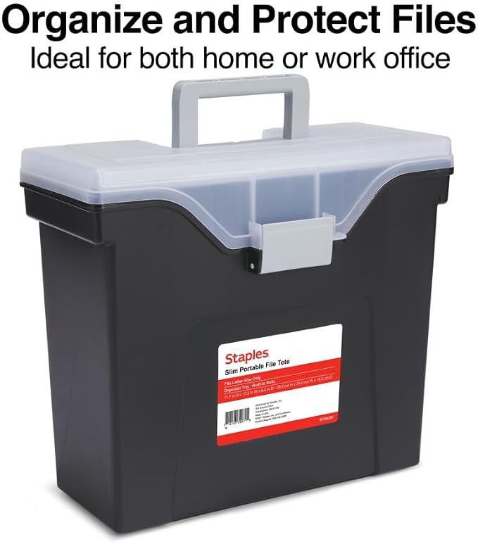 STAPLES Slim Portable File Tote, Letter Size, Black, 2/Pack