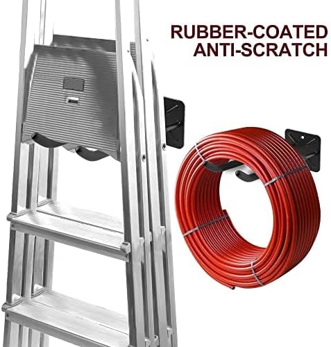 Sinoer 4 Pack Metal Wall Mount Garage Double Storage Hooks | 12.44 inch heavy double wall hooks store ladders, bikes, tires, garden tools & strollers for garage storage