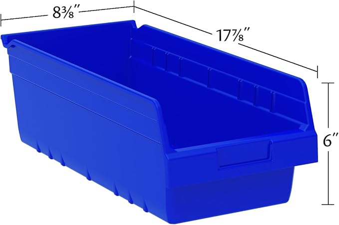 Akro-Mils 30088 ShelfMax Plastic Storage Bins, Heavy Duty Storage Bins for Garage, Closet, Home and Office Organization, 18" x 18" x 6", Blue, 8-Pack