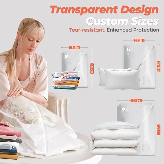 Vacbird Vacuum Seal Bags for Clothing with Rechargeable Cordless Pump, 12 Pack Compression Packing Bags, Space Saver Storage for Seasonal Clothes Bedding Blanket Pillows Comforters Luggage Travel