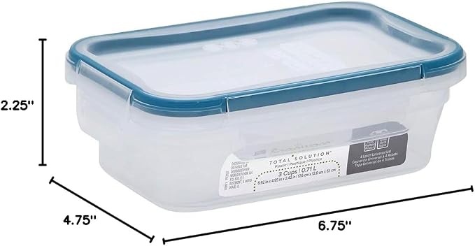 Snapware Plastic Total Solutions (5-Pack, 3 Cup) Food Storage Containers Set, Airtight & Leakproof Plastic Locking BPA-Free Lids Tupperware, Freezer Dishwasher Microwave Safe