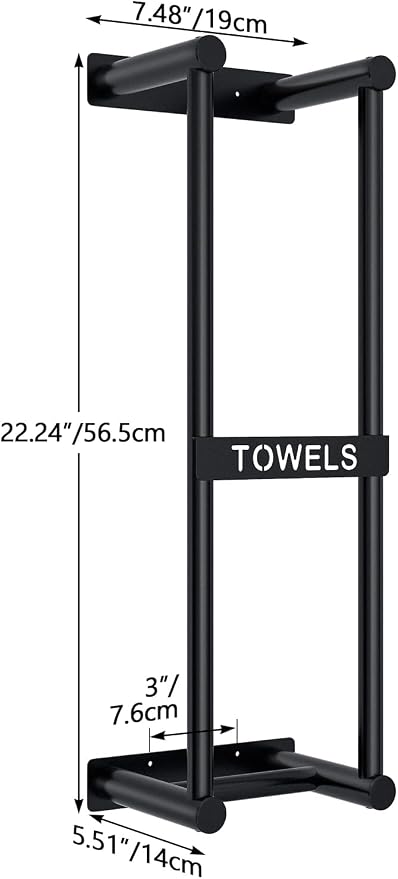 STWWO Bathroom Towel Rack Wall Mounted Can Holds 4 Large Towels, Black | Towel Storage for Small Bathroom, Wall Towel Rack for Rolled Towels Folded Bath Towels, 22inch