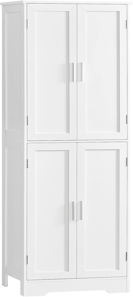 TEENFON 67” Storage Cabinet, Kitchen Pantry Cabinet with 4 Doors and 2 Adjustable Shelves, Cupboard, Tall Bathroom Cabinets for Dining Room, Living Room, White