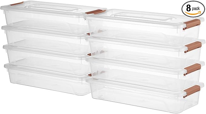 novelinks 4 Quart Clear Plastic Storage Containers with Lids (8 Pack) | Storage Bins with Lids, Stackable Small Clear Bins, Craft Storage Box, Paper Storage, Under Bed Storage Bins, Pencil Box