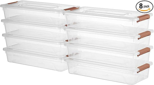 novelinks 4 Quart Clear Plastic Storage Containers with Lids (8 Pack) | Storage Bins with Lids, Stackable Small Clear Bins, Craft Storage Box, Paper Storage, Under Bed Storage Bins, Pencil Box