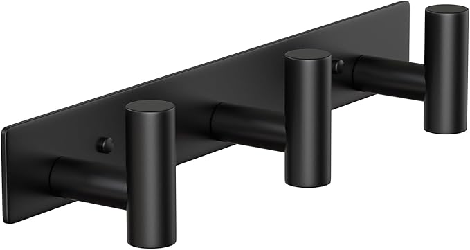 Wall Mounted Coat Rack-3 Hooks, Heavy Duty Stainless Steel Wall Hooks for Towel Coat Bag, Hat Rack Coat Hanger Coat Hooks Towel Racks for Bathroom Entryway Kitchen Hotel Office (Black, 1 Pack)