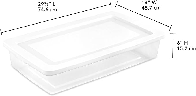Sterilite 18 Pack Storage Box, 41 Quart Stackable Tote, Clear Plastic Container with Secure Snapping Lids for Home and Office Organization, White