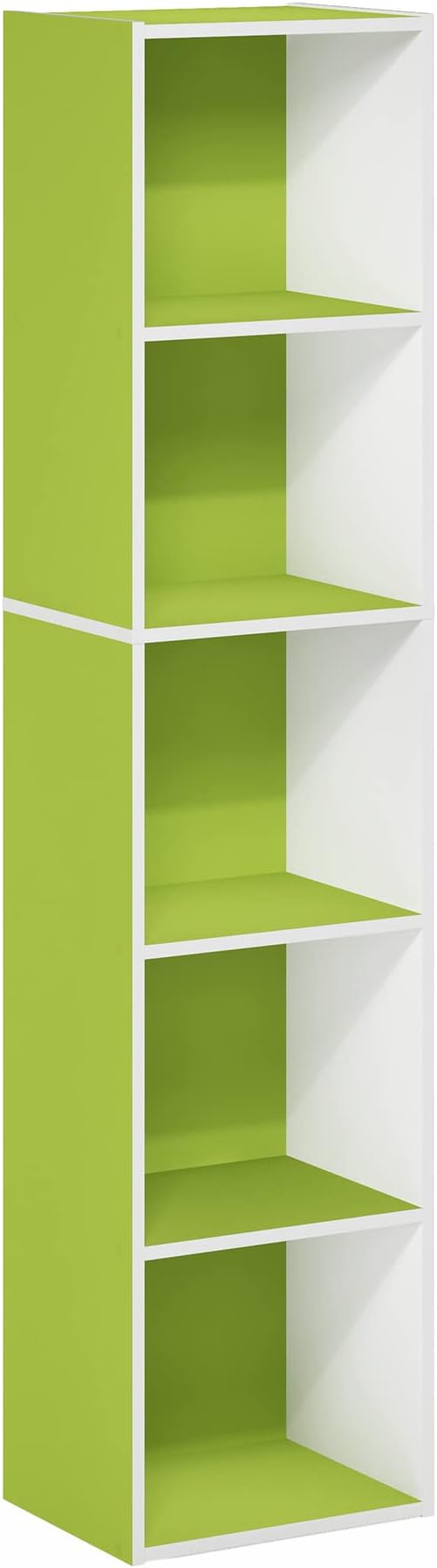 Furinno PASIR Book Shelf, 5-Tier Modern Bookshelf, Open Shelves Bookcase 9 x 12 x 52, Easy Assembly, for Living Room, Bedroom, Home Office, Green/White