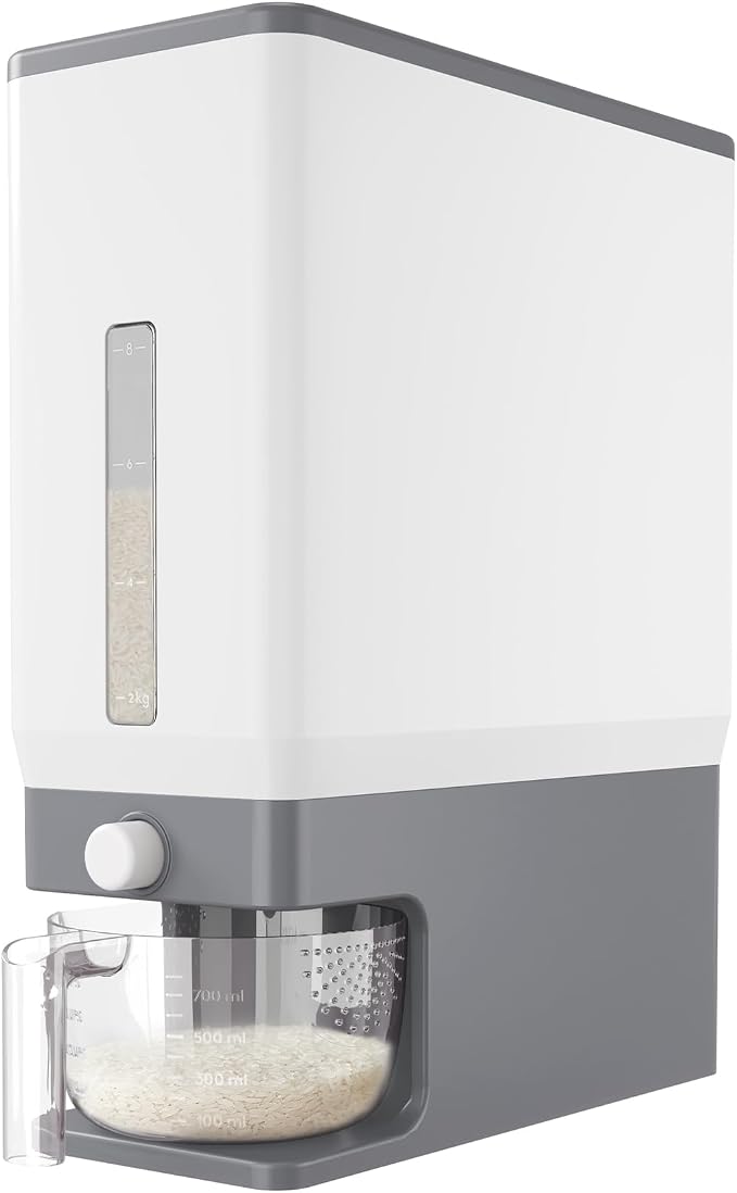 Lifewit Rice Dispenser 25 Lbs(11.3kg), Rice Storage Container Sealed Moisture Proof with Measuring Cup for Kitchen Pantry Household, BPA-Free, 1 Pack Grey
