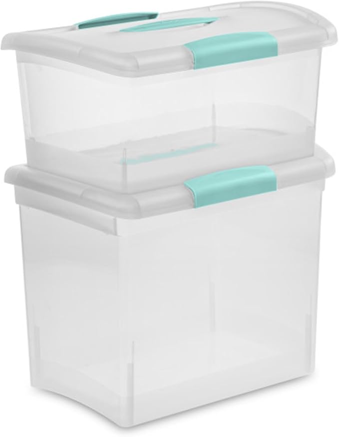 Sterilite Medium Nesting ShowOffs™, Clear Bin w/Latch Lid & Handle, 6 Pack | Heavy-Duty and Stackable Utility Box Containers for Home, Office, Cabinet, Closet, Bedroom, and Basement Organization