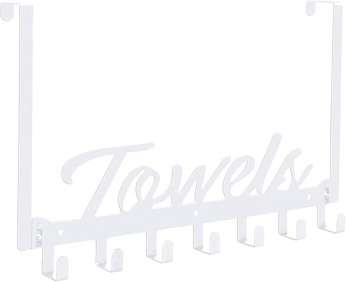 Azmoncy Over The Door Hooks, Heavy Duty Towel Rack with 7 Coat Hooks for Bedroom Bathroom Pool Kitchen Towels and Bags (White)