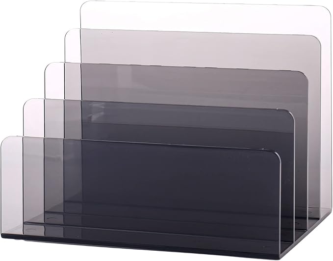 Sooyee 4 Compartment Acrylic File Organizer Holder Folder Organizer for Desk,Office Decorations for Work,Clear Black