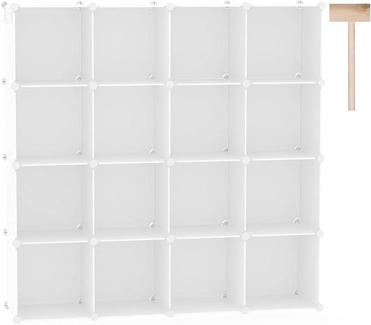 C&AHOME 16 Cube Storage Organizer Cube Shelves Units Storage Cubes, Milky | Plastic DIY Closet Organizer, Stackble Modular Closet Storage Shelves Ideal for Home, Bedroom, 48.4" L × 12.4" W × 48.4" H