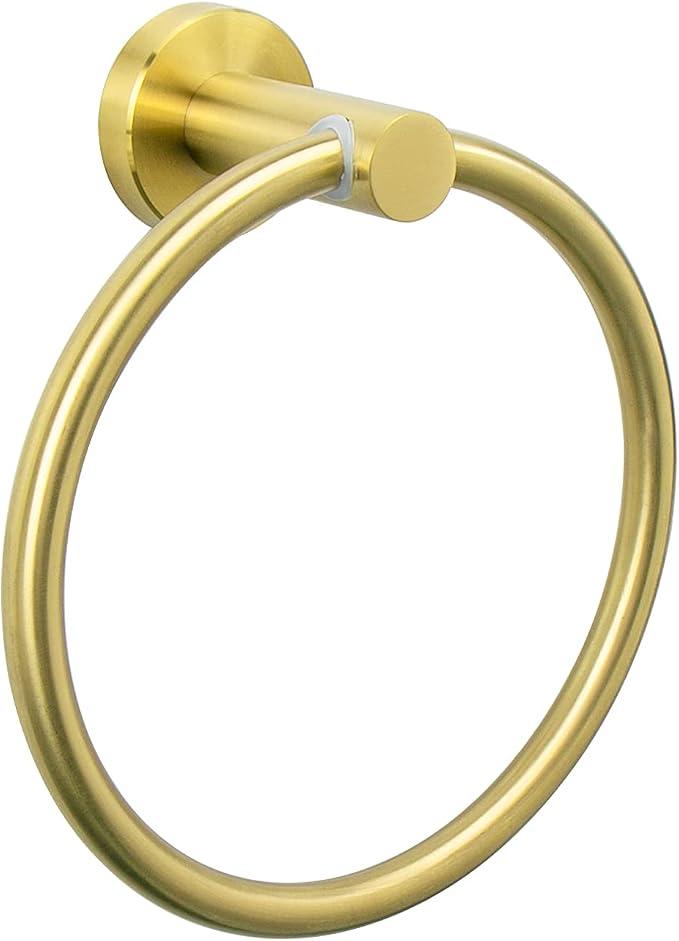 NearMoon Bath Towel Ring, Bathroom Hardware Accessories-Thicken Stainless Steel Hand Towel Holder for Bathroom, Modern Round Towel Hanger Wall Mounted (Brushed Gold, 1 Pack)
