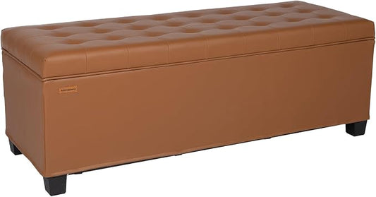 ABHENG 43.5”W Metal Frame end of Bed Storage Ottoman Bench UASND624Z | hold up to 770 LB,100L of Storage space,Water proof Synthetic Leather Cover ,43.5”W x 15.7”D x 15.7”H, Window entryway bench