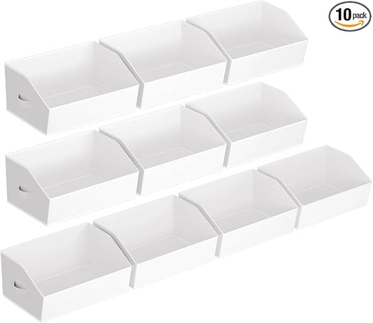 Homsorout Closet Baskets for Shelves Trapezoid - Decorative Storage Baskets with Handle, Closet Bins for Organization, Shelf Storage Bins for Clothes, Books, Home, Office, 10 Pack, White