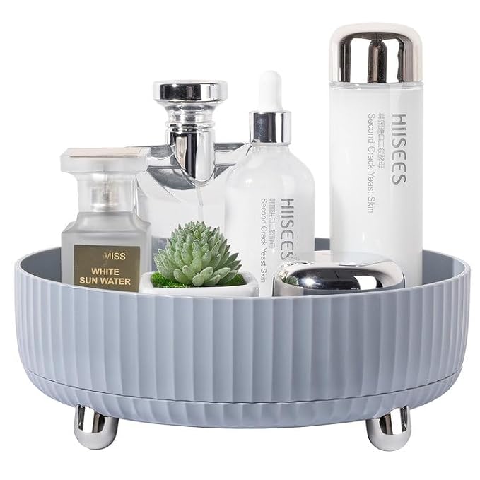 360 Rotating Makeup Perfume Organizer Skincare Tray, Small Grey | 360 Degree Spinning Lazy Susan Organizer Lotion Cosmetics Storage for Dresser, Vanity, Bathroom Countertop