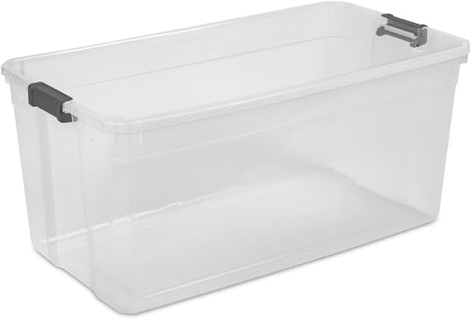Sterilite 12-Pack Modular Stacker Box, Durable Clear Plastic Storage Bins with Latching Lids, 200 Quart - Stackable Organizing Container Boxes for Closet, Bathroom, and Office