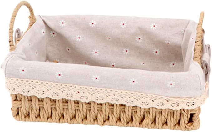 PRETYZOOM Hand-Woven Storage Basket Iron Frame Decorative Organizer for Snacks and Miscellaneous Items Portable Woven Bin for Home and Garden