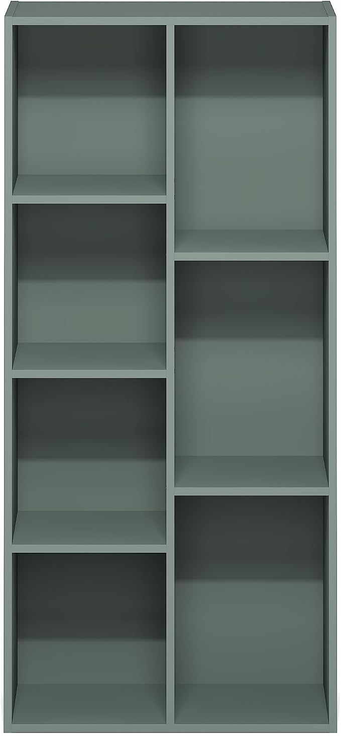 Furinno LUDER Book Shelf, 7-Cube Bookshelf, Bookcase with Open Shelves, 9.4 x 19.5 x 41.7, Easy Assembly, for Living Room, Bedroom, Home Office, Sage Green