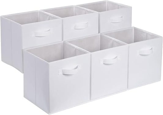Amazon Basics Collapsible Fabric Storage Cubes Organizer with Handles,Sturdy,White,10.5-x-10.5-x-11-inch,6 Count (Pack of 5)