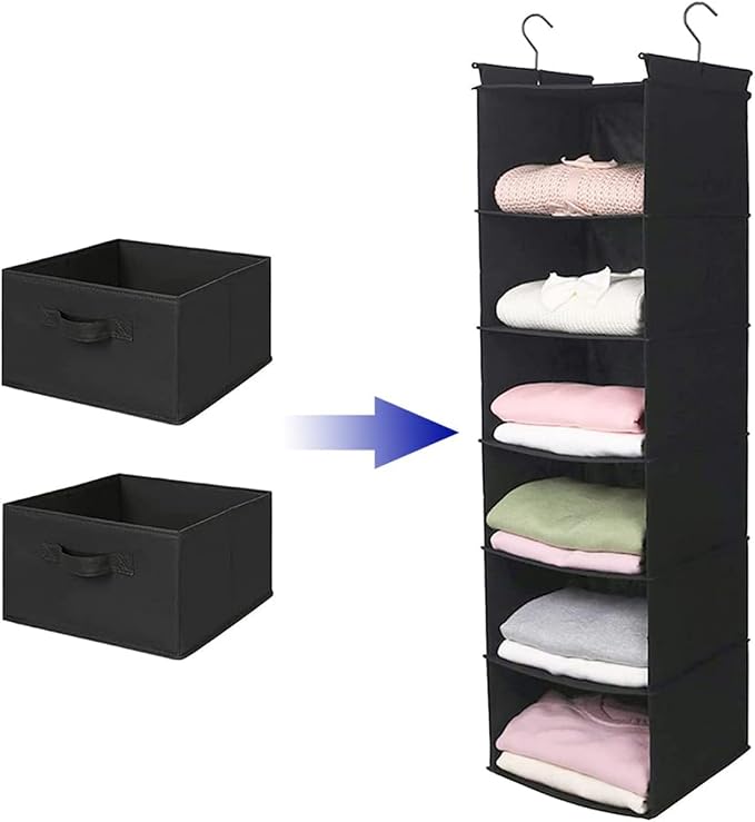 MAX Houser 2 Drawer Hanging Closet Storage Organizer, Black | For Socks, Underwear & Sweaters, Space Saving Vertical Storage for Bedroom Wardrobe, Sturdy Breathable Fabric Construction