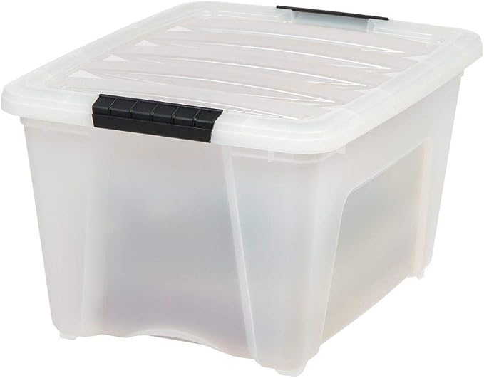 IRIS USA 6-Pack 32 Quart Storage Bins with Lids, Pearl | Conceals contents for a clean look. Great for linens, décor, closet storage, and supplies. Nestable design saves space