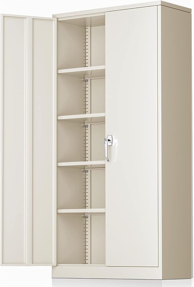 Greenvelly Metal Garage Storage Cabinet with Locking Doors, 72" Grey Lockable Storage Cabinet with Adjustable Shelves, Steel Tool Cabinets,Metal File Cabinet for Home Office, Garage (36" W x 18" D)