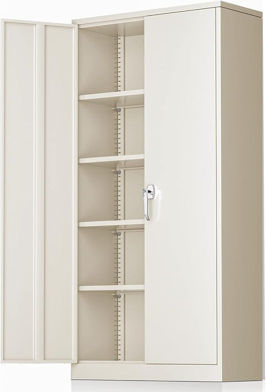 Greenvelly Metal Garage Storage Cabinet with Locking Doors, 72" Grey Lockable Storage Cabinet with Adjustable Shelves, Steel Tool Cabinets,Metal File Cabinet for Home Office, Garage (36" W x 18" D)
