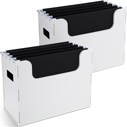 2 Pcs Portable Desktop File, Side Handles, Filing Organizer, Hanging File Folders, Letter Size for Schools Office Home (White)