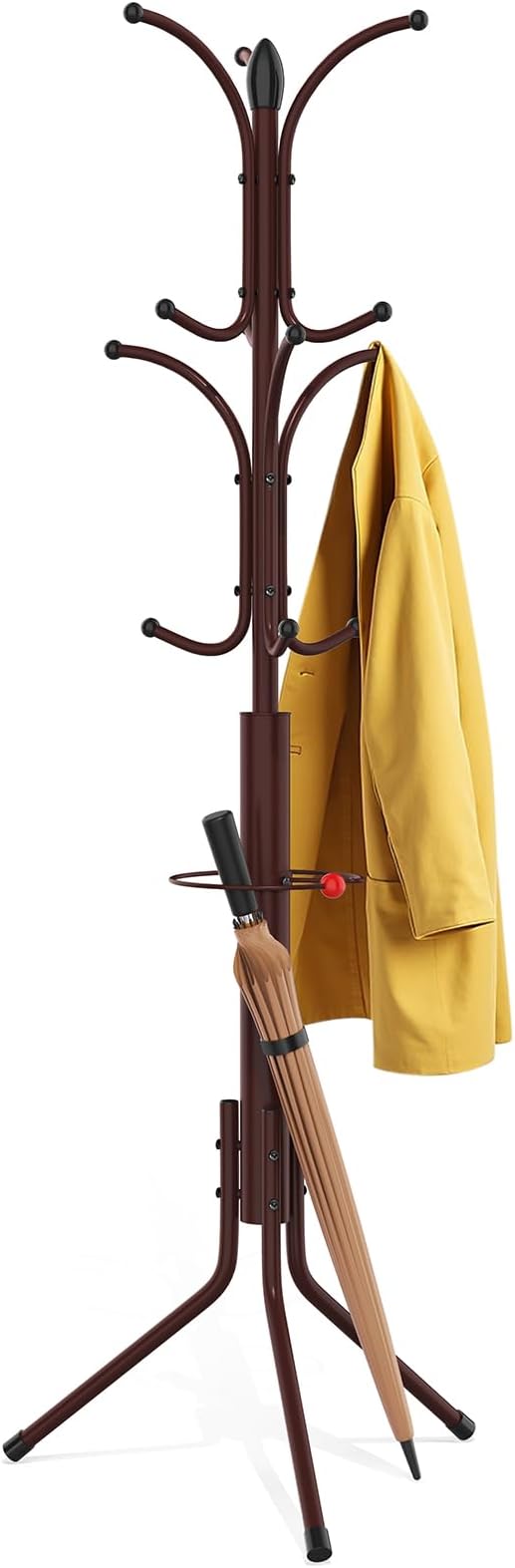 Coat Rack Freestanding,12 Hooks Metal Coat Racks with Umbrella Holder,Sturdy Hall Rree,Easy Assembly Coat Rack Stand for Hanging Scarf,Purse,Hats,Jacket(Brown)